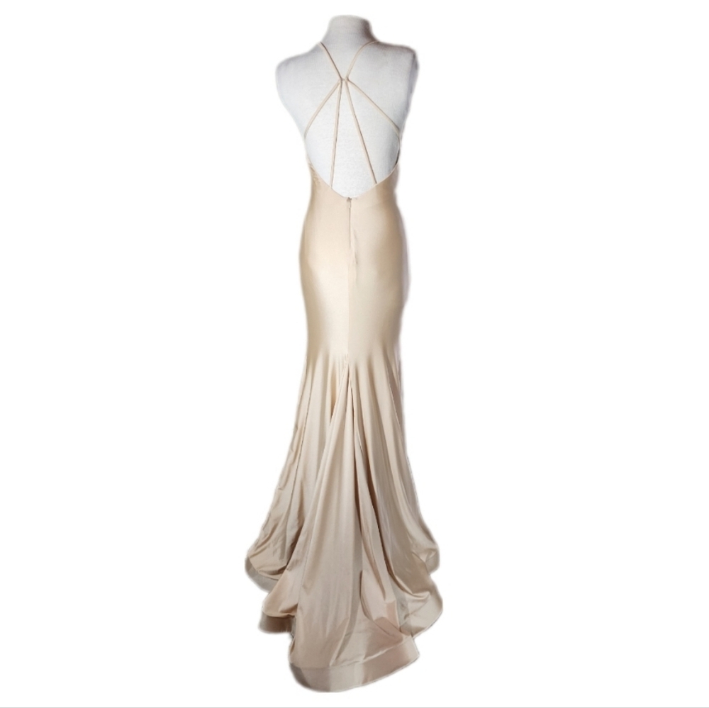iNtrigue By Blush Dress Satin Jersey Fabric Strappy Back Champagne Size 0